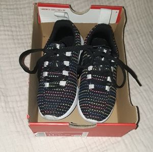 Nike Viale SE (PS) 11c kids black sneakers with neon rainbow pattern threads